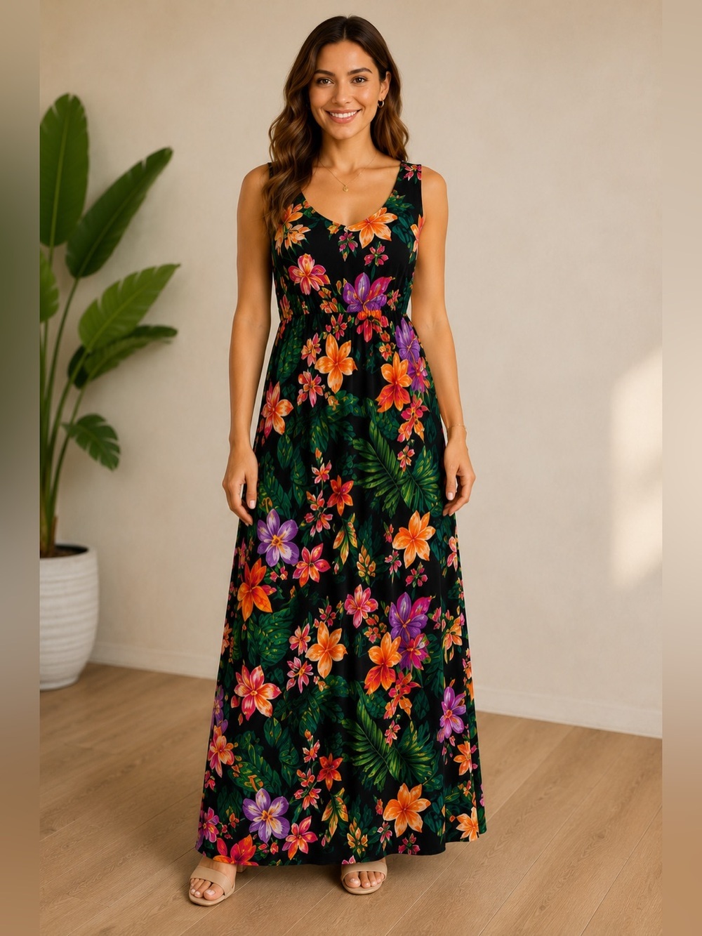 Tommy Bahama Tropical Floral Maxi Dress Medium Hawaiian Resort Vacation